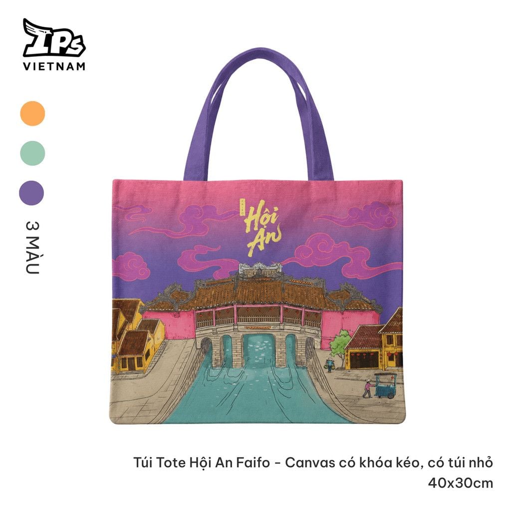  Túi vải canvas màu Cam hoạ tiết IP Hội An Mer 