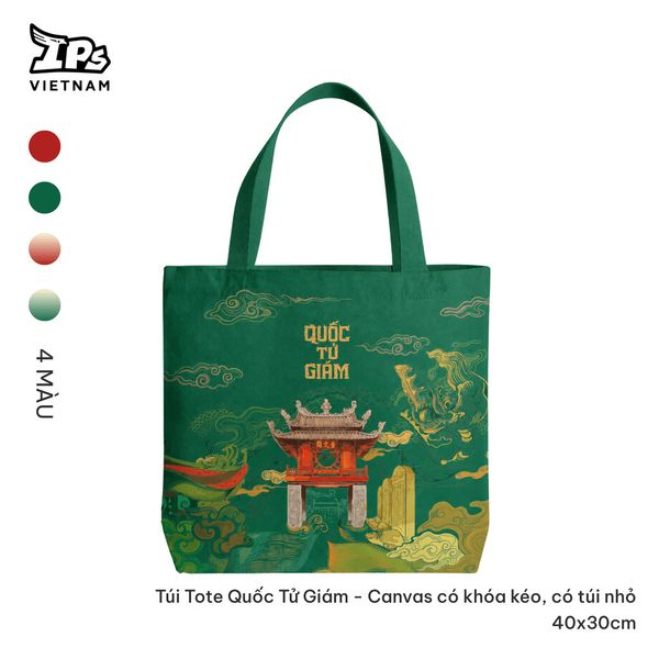  Túi vải tote Quốc Tử Giám canvas màu Trắng Đỏ hoạ tiết Văn Miếu 