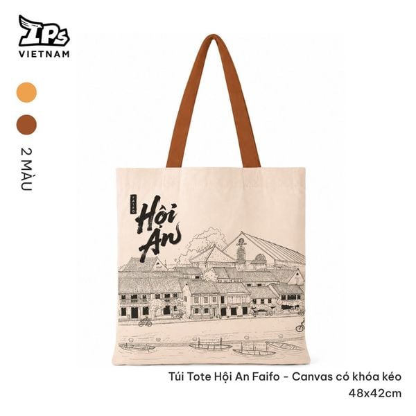  Túi vải tote Hội An Faifo canvas màu Nâu hoạ tiết IP Hội An Mer 