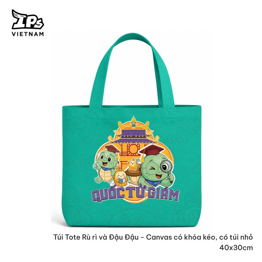  Túi vải tote canvas màu Xanh hoạ tiết Rù Rì và Đậu Đậu 