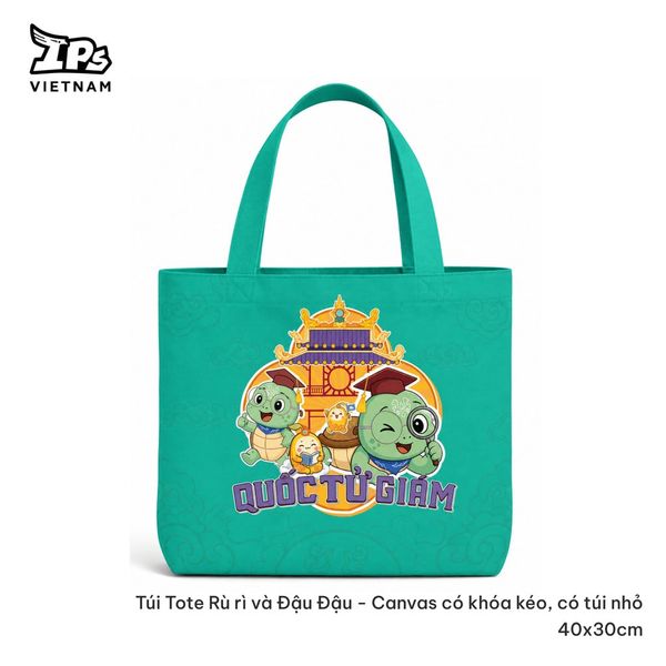  Túi vải tote canvas màu Xanh hoạ tiết Rù Rì và Đậu Đậu 