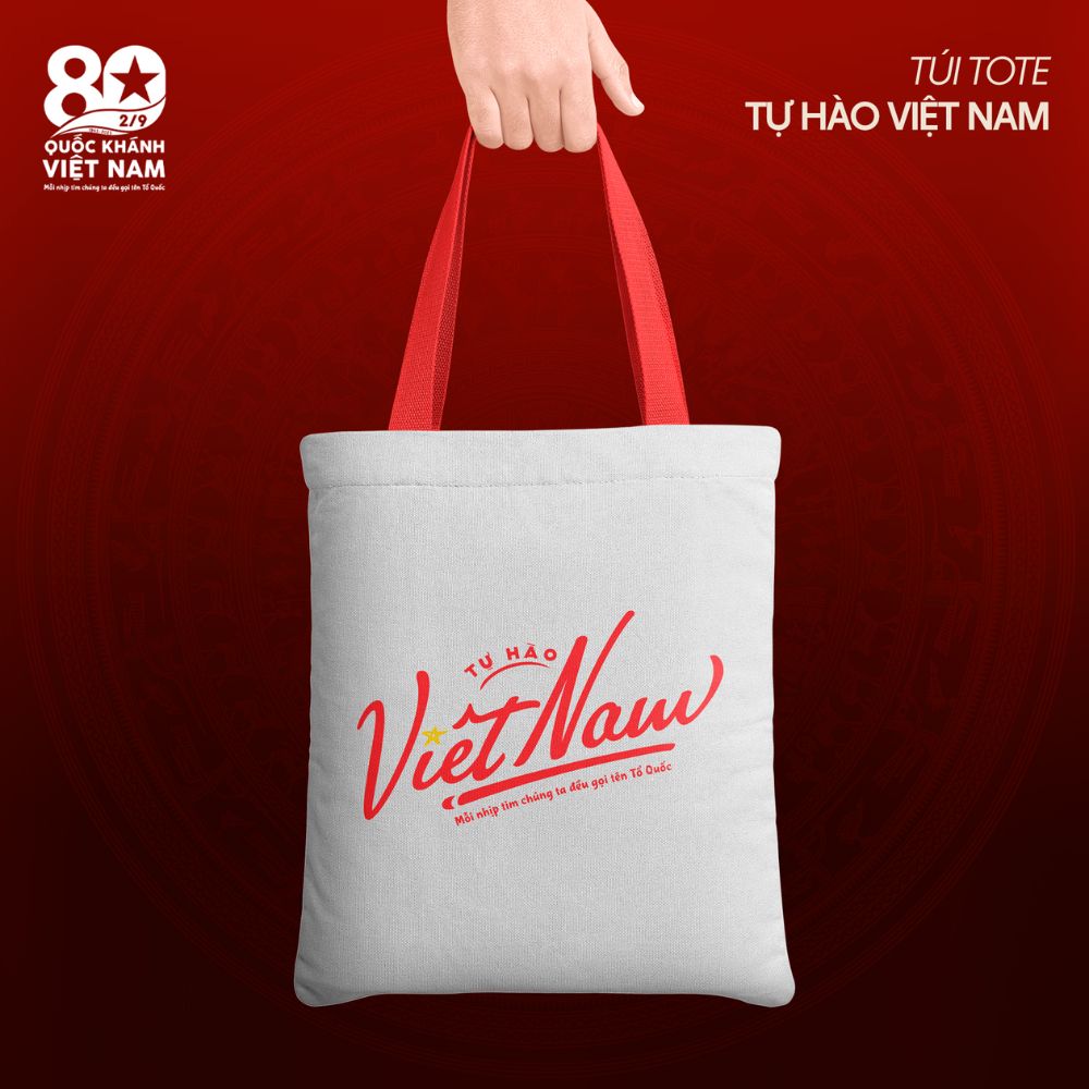  Túi tote Trắng Concert Quốc Gia vải canvas in logo Tổ Quốc trong tim 