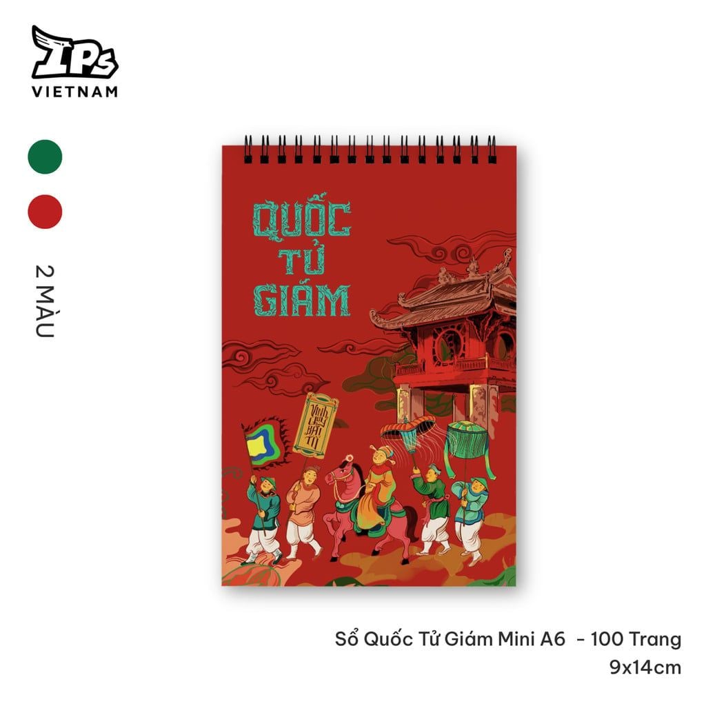  Sổ tay gáy xoắn Quốc Tử Giám màu Đỏ hoạ tiết IP Văn Miếu 100 trang kích thước 9 x 14 cm 