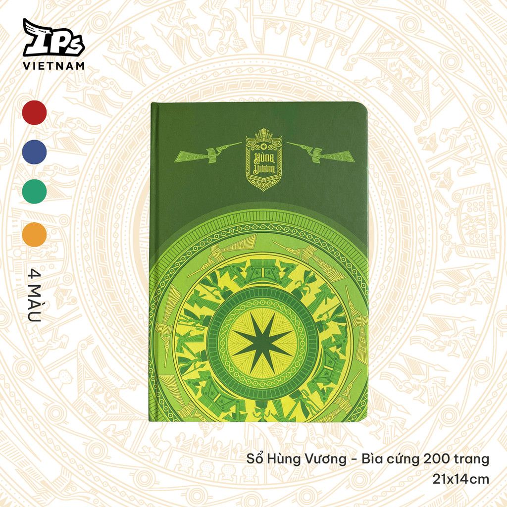  Sổ bìa cứng Xanh Lá họa tiết IP Hùng Vương – 20.5x13.5cm (AHV-013) 