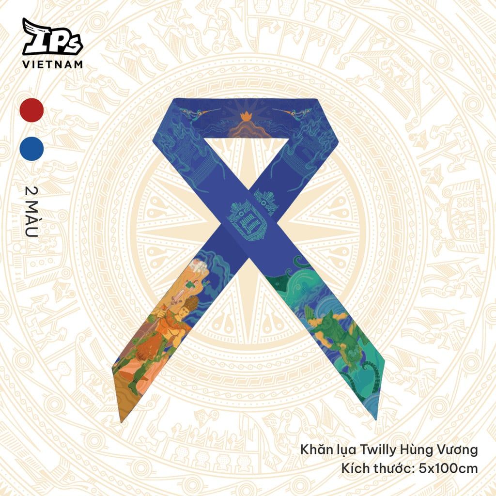  Khăn lụa Twilly Xanh Dương họa tiết IP Hùng Vương AHV - 006 