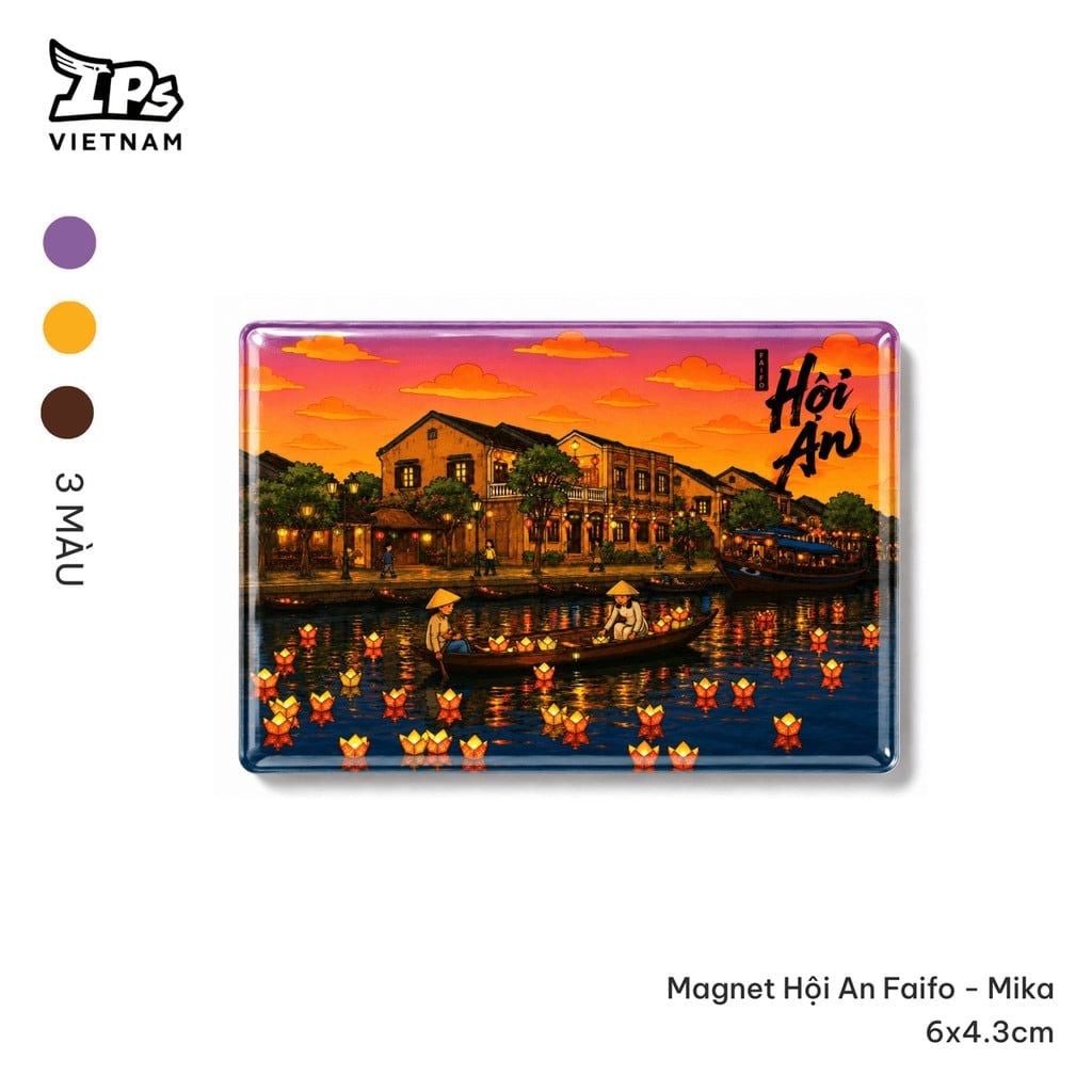  Magnet đính tủ lạnh in hoạ tiết Hội An Faifo - mika màu Nâu kích thước 6x4.3cm 