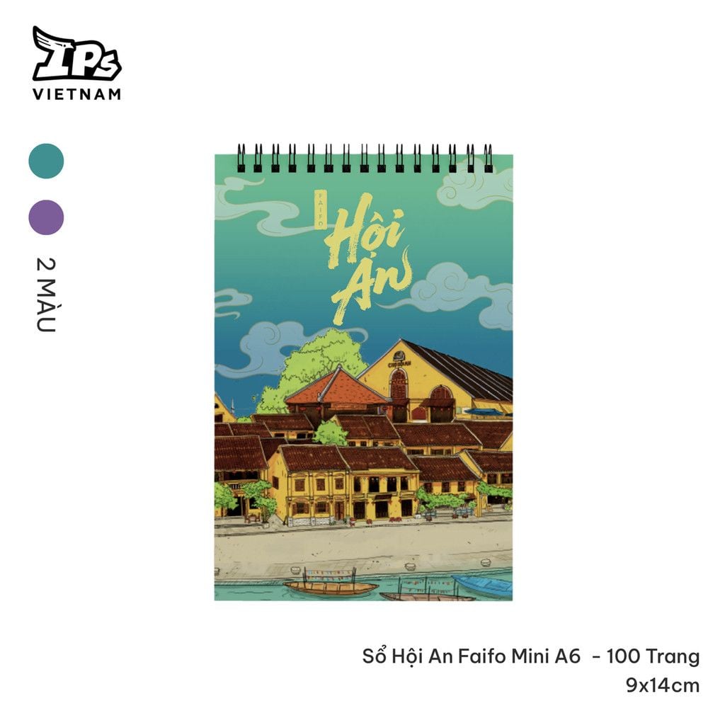  Sổ tay gáy xoắn Hội An Faifo màu Tím hoạ tiết IP Hội An 100 trang kích thước 9 x 14 cm 