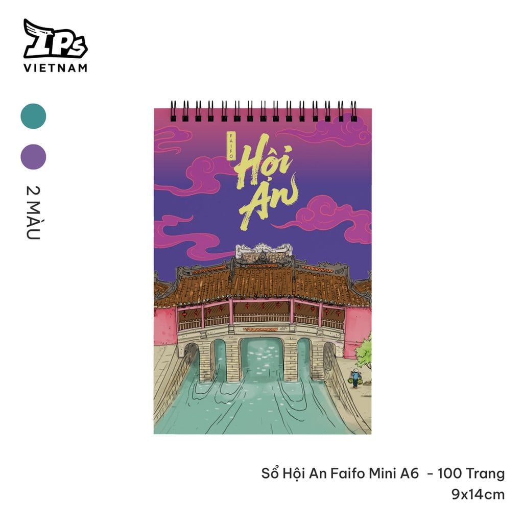  Sổ tay gáy xoắn Hội An Faifo màu Tím hoạ tiết IP Hội An 100 trang kích thước 9 x 14 cm 