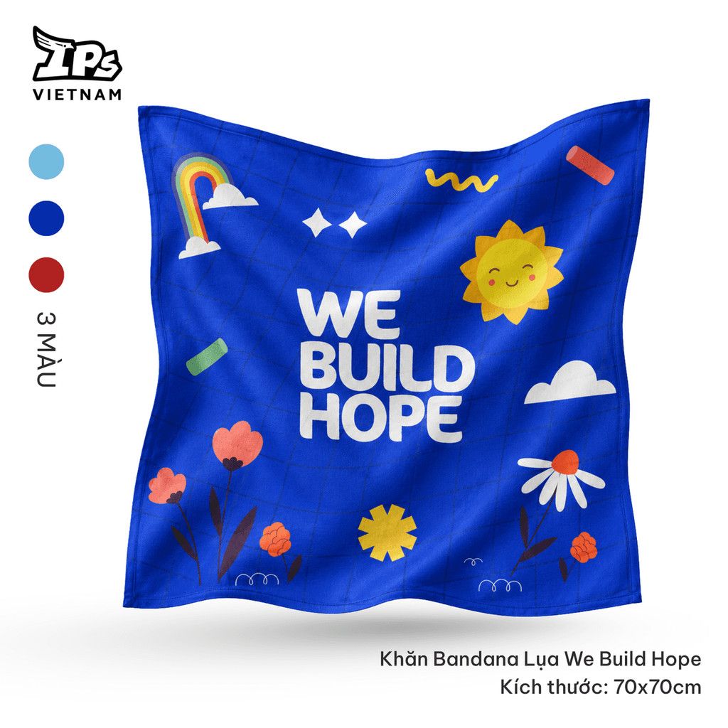  Khăn Bandana WE BUILD HOPE - màu xanh Đỏ - Chất liệu lụa satin 