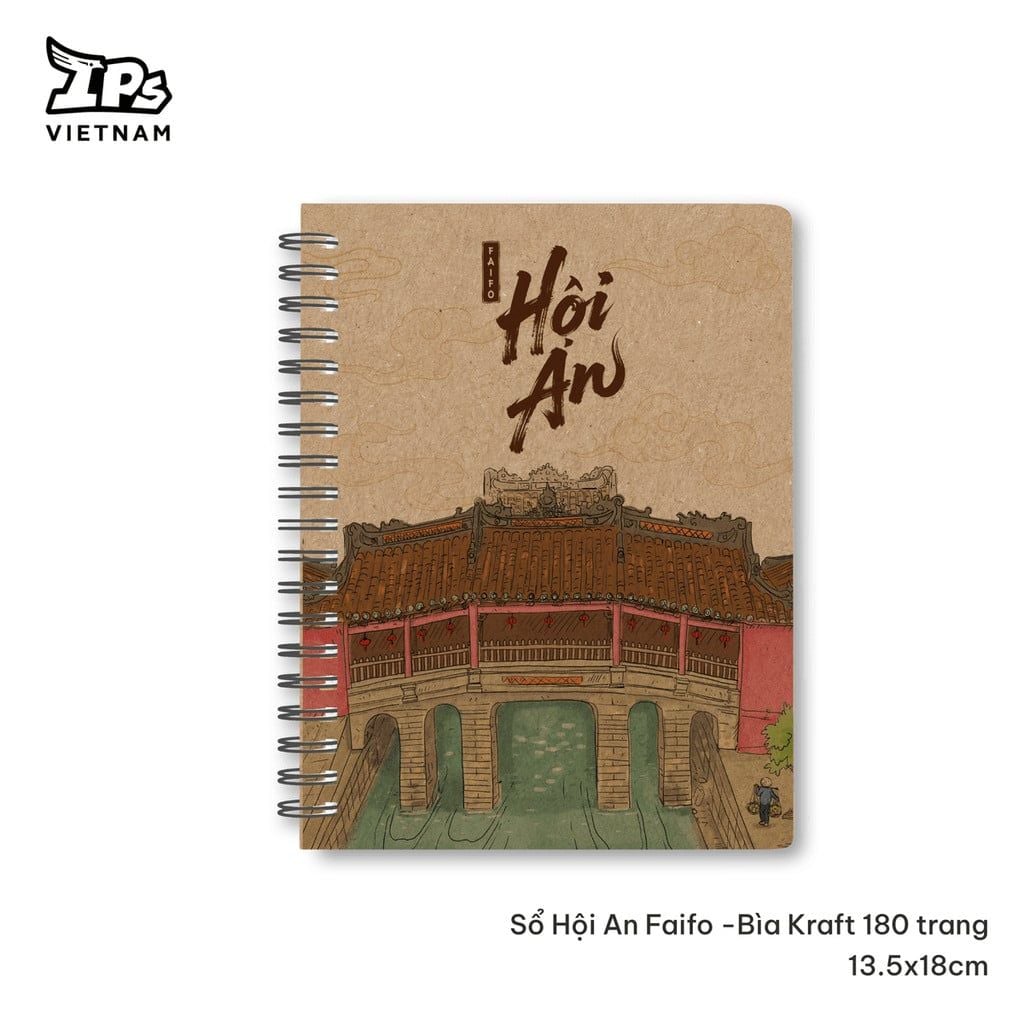  Sổ tay gáy xoắn Hội An Faifo - bìa Kraft hoạ tiết chợ Hội An 180 trang kích thước 13.5 x 18 cm 