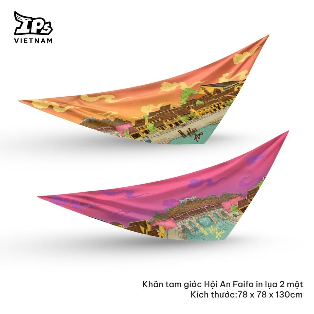  Khăn lụa tam giác Hội An Faifo in 2 mặt 