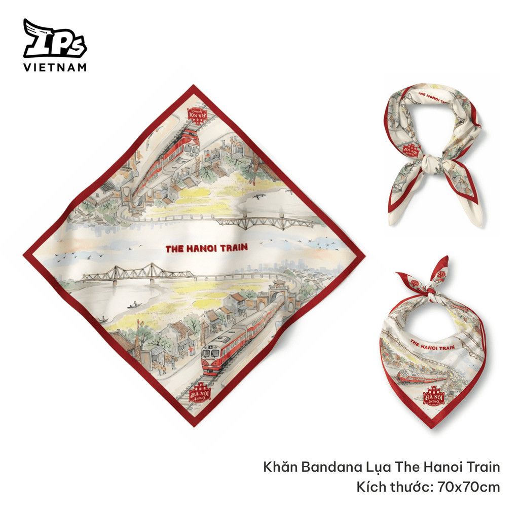  Khăn Bandana lụa The Hanoi Train kích thước 70x70cm 