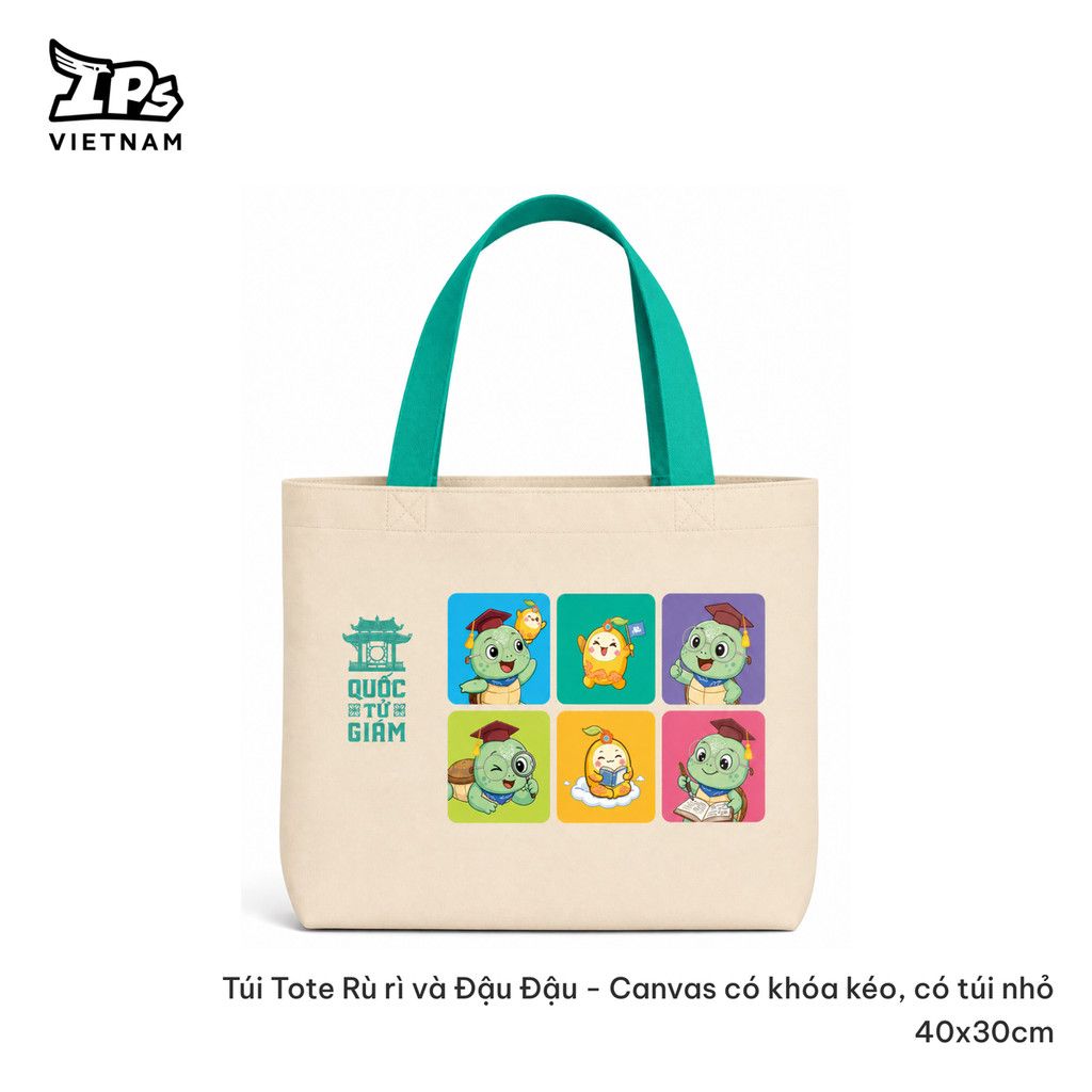  Túi vải tote canvas màu Xanh hoạ tiết Rù Rì và Đậu Đậu 