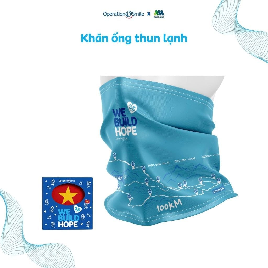  Khăn Ống Đa Năng  – Lụa Satin Cao Cấp màu xanh in chủ đề WE BUILD HOPE 