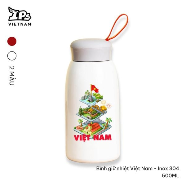  Bình nước giữ nhiệt Trắng in logo chủ đề Tổ Quốc trong tim- Kỷ niệm 80 năm Quốc Khánh Việt Nam 
