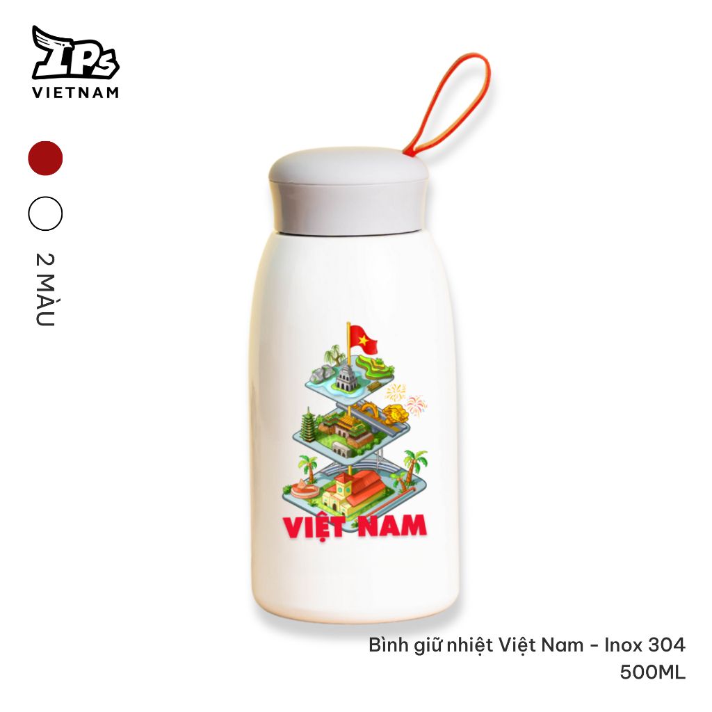  Bình nước giữ nhiệt Trắng in logo chủ đề Tổ Quốc trong tim- Kỷ niệm 80 năm Quốc Khánh Việt Nam 