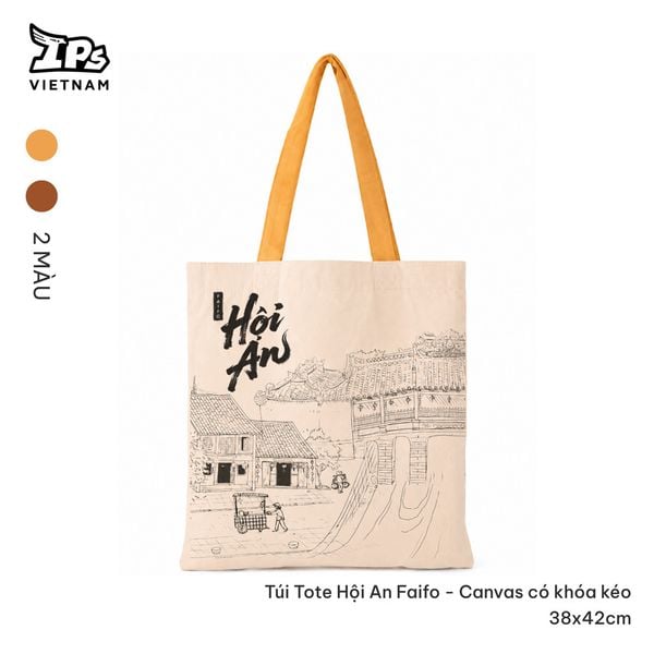  Túi vải tote Hội An Faifo canvas màu Nâu hoạ tiết IP Hội An Mer 
