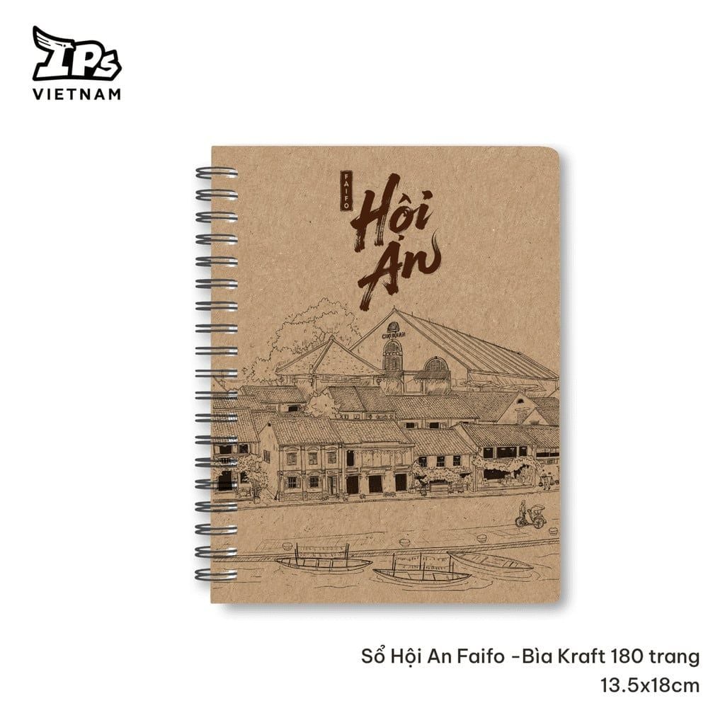  Sổ tay gáy xoắn Hội An Faifo - bìa Kraft hoạ tiết chợ Hội An 180 trang kích thước 13.5 x 18 cm 