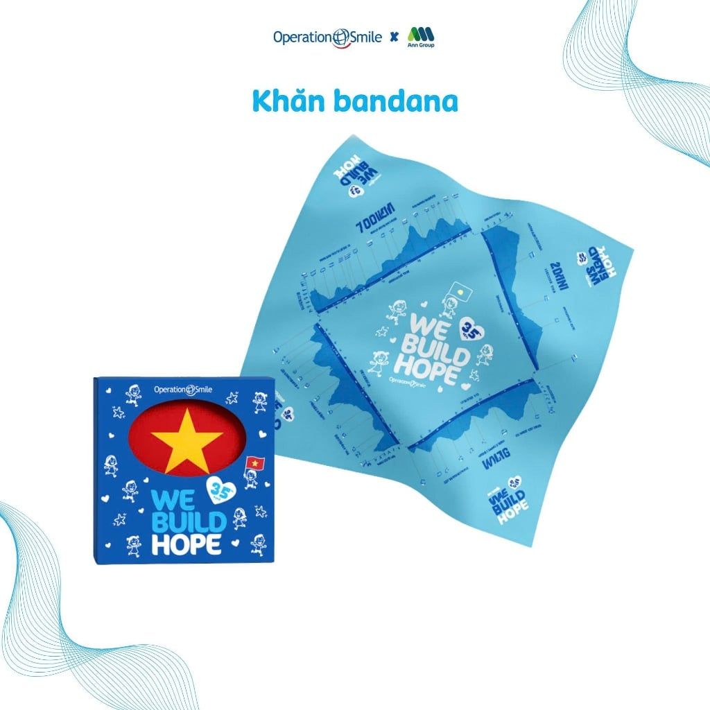  Khăn Lụa BANDANA  – Lụa Satin Cao Cấp màu xanh in chủ đề WE BUILD HOPE 