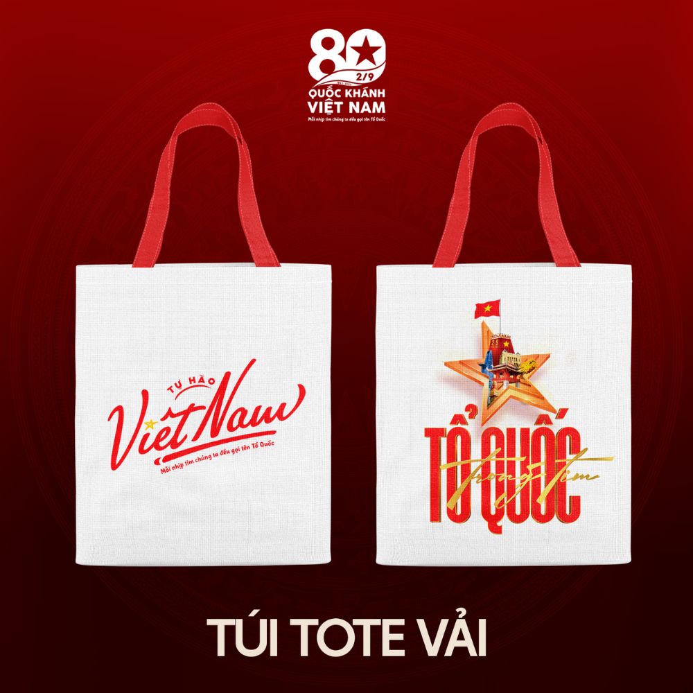  Túi tote Trắng Concert Quốc Gia vải canvas in logo Tổ Quốc trong tim 