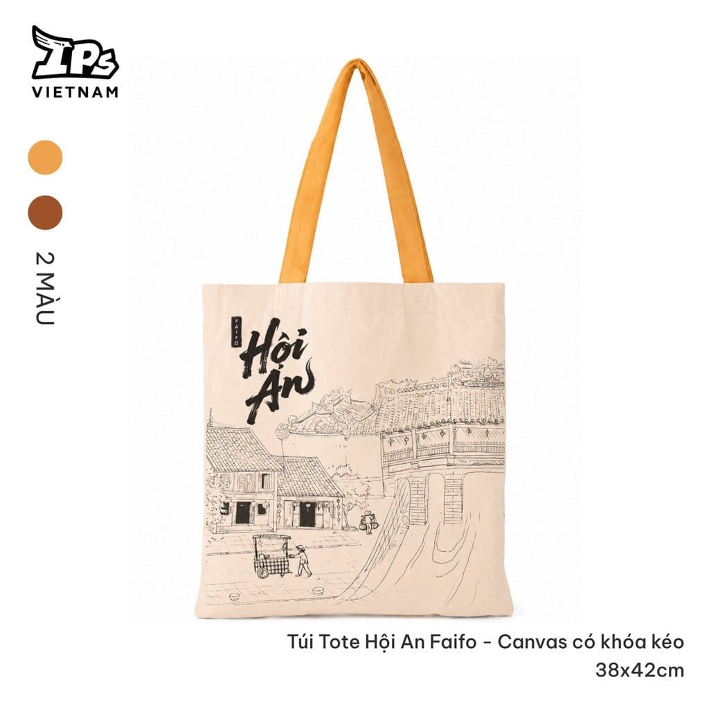  Túi vải tote Hội An Faifo canvas màu Cam hoạ tiết IP Hội An Mer 