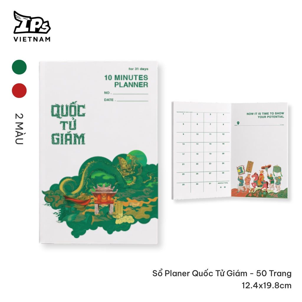  Sổ Planer Quốc Tử Giám màu Đỏ hoạ tiết IP Văn Miếu 50 trang kích thước 12.4 x 19.8 cm 