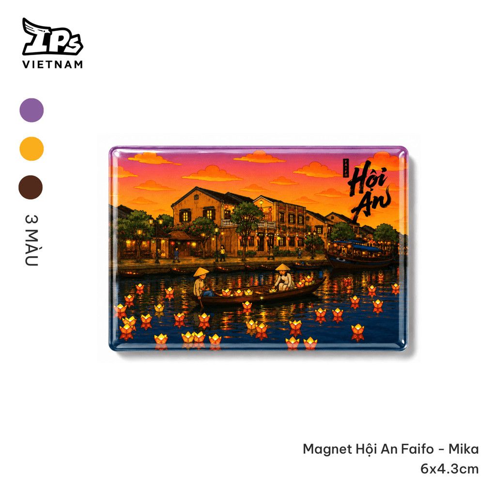  Magnet đính tủ lạnh in hoạ tiết Hội An Faifo - mika màu Tím kích thước 6x4.3cm 