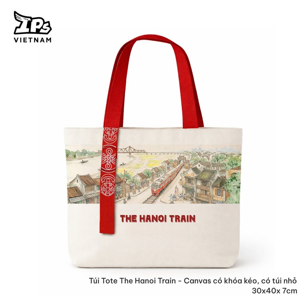  Túi tote The Hanoi Train - Canvas có khoá kéo, có túi nhỏ 30x40x7cm 