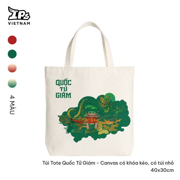  Túi vải tote Quốc Tử Giám canvas màu Đỏ hoạ tiết Văn Miếu 
