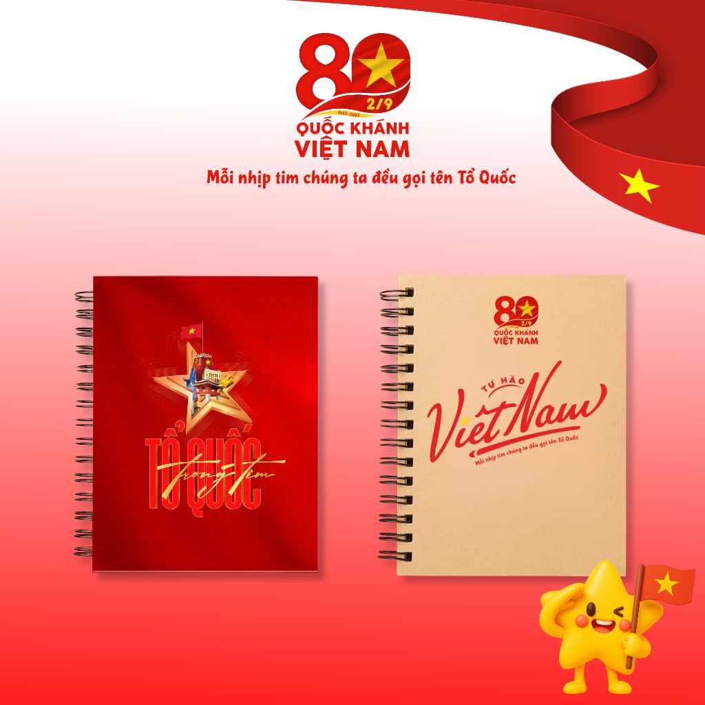  Sổ tay lò xo 13.5x18cm chủ đề Tổ Quốc – Việt Nam | Thiết kế kỷ niệm Quốc Khánh 2/9 bìa in Tự hào Việt Nam / Tổ quốc tron 