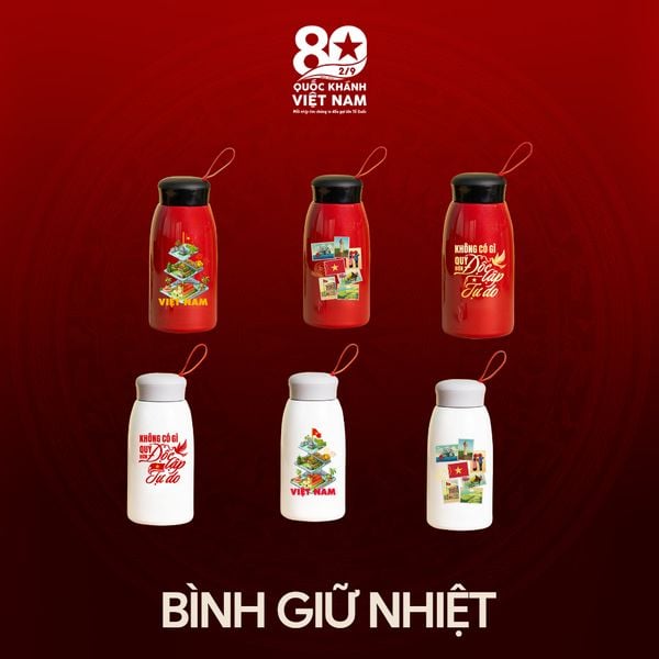  Bình nước giữ nhiệt Đỏ in logo chủ đề Tổ Quốc trong tim- Kỷ niệm 80 năm Quốc Khánh Việt Nam 