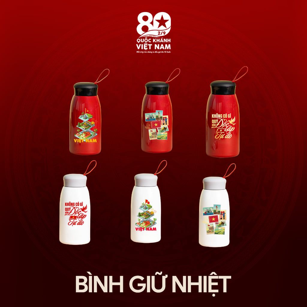 Bình nước giữ nhiệt Đỏ in logo chủ đề Tổ Quốc trong tim- Kỷ niệm 80 năm Quốc Khánh Việt Nam 