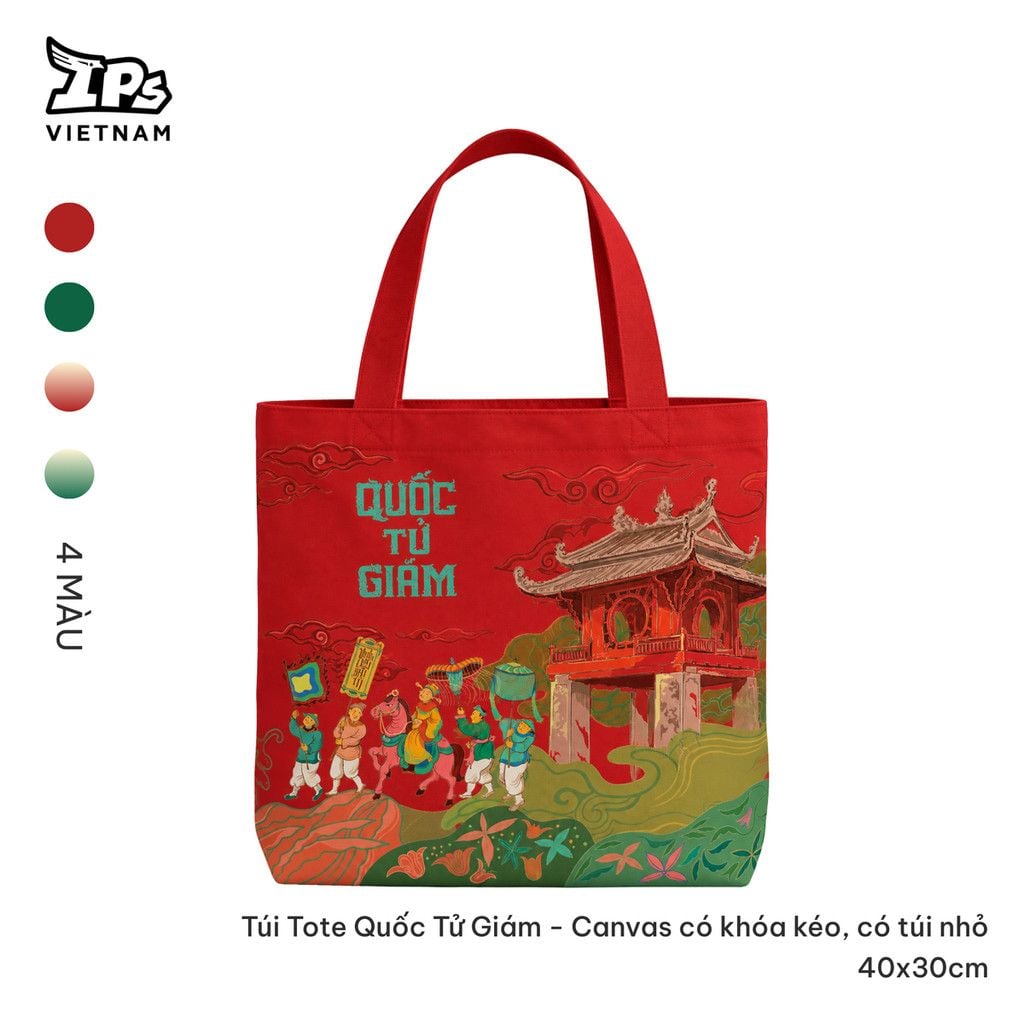  Túi vải tote Quốc Tử Giám canvas màu Xanh hoạ tiết Văn Miếu 