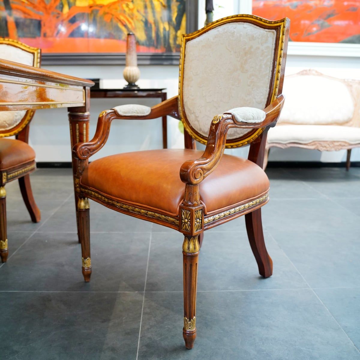  Ghế Ăn Gỗ Châu Âu Marquetry 