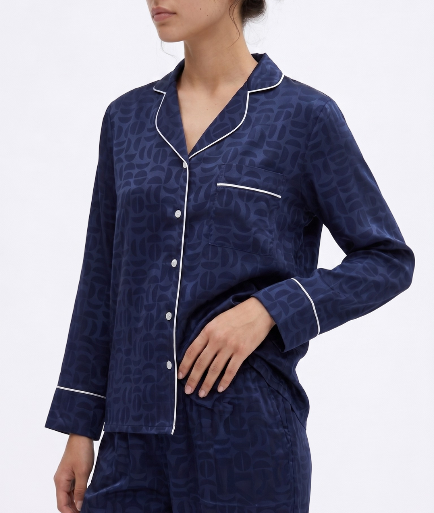  Pijama Tay Dài Gấm Màu Xanh Đen 