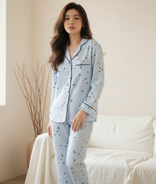 [LUXURY] PJ Lụa Tay Dài Sọc Xanh