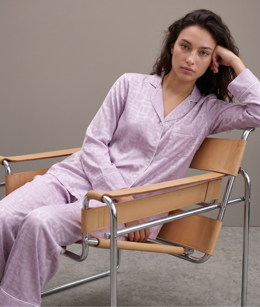 Pijama Tay Dài Gấm Màu Tím Nhạt