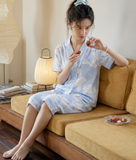  [LUXURY] Pijama Quần Lửng Hoa Lam 