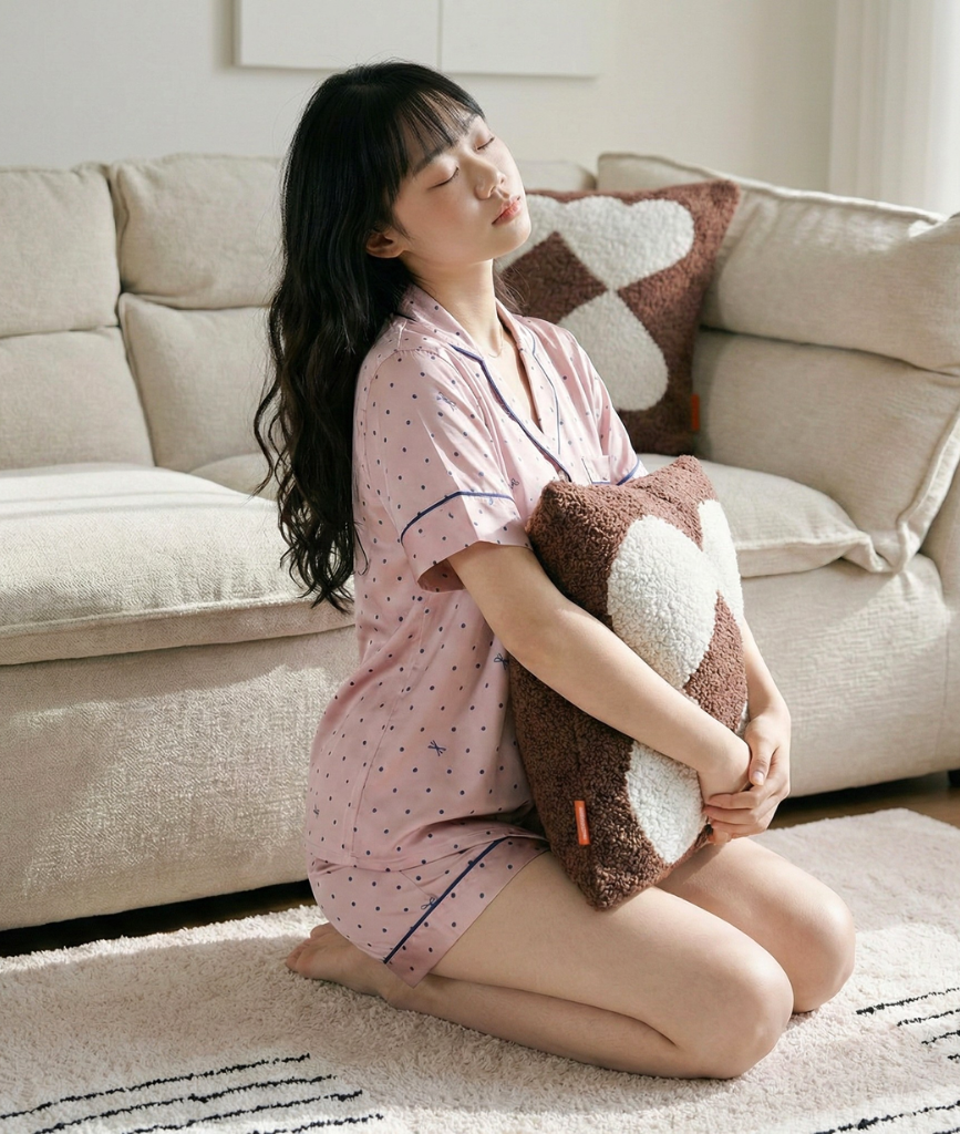  [LUXURY] Pijama Lụa Quần Ngắn Bi Hồng 