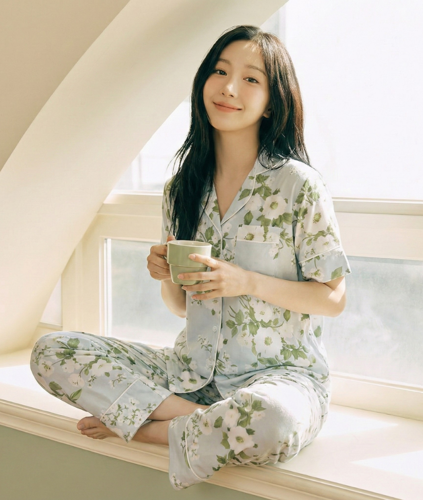  [LUXURY] Pijama Lụa Hoa Trà Trắng 