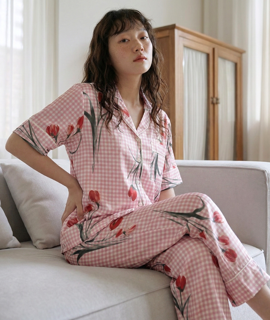 [LUXURY] Pijama Lụa In Caro Hoa 