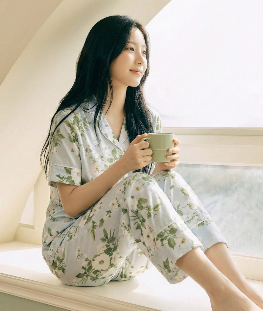  [LUXURY] Pijama Lụa Hoa Trà Trắng 