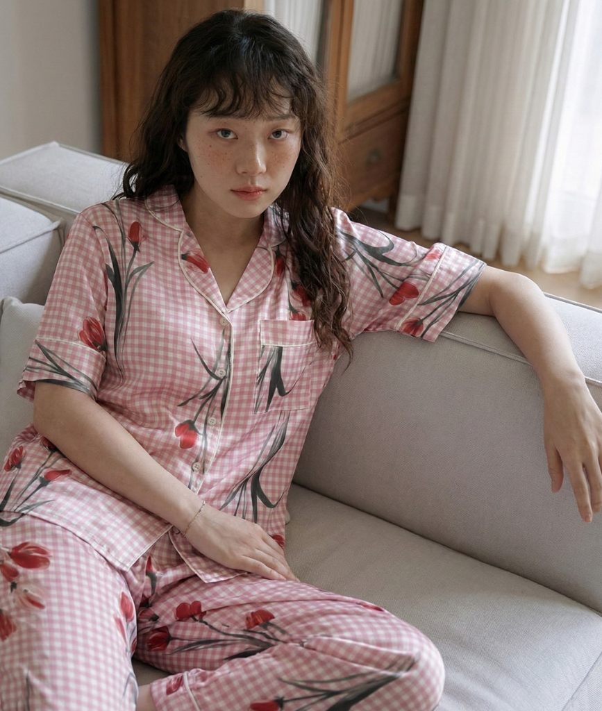  [LUXURY] Pijama Lụa In Caro Hoa 