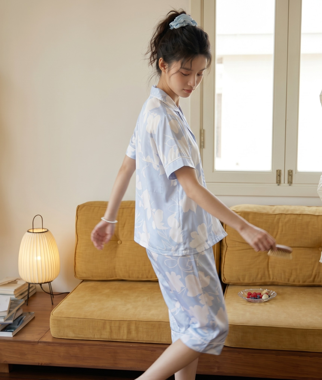  [LUXURY] Pijama Quần Lửng Hoa Lam 