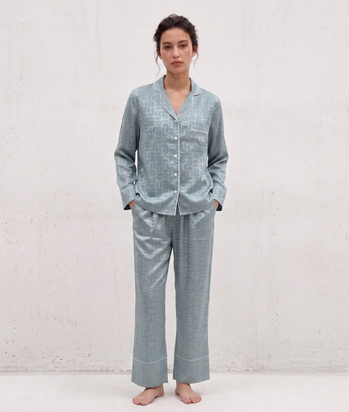 Pijama Tay Dài Gấm Màu Xanh Ngọc