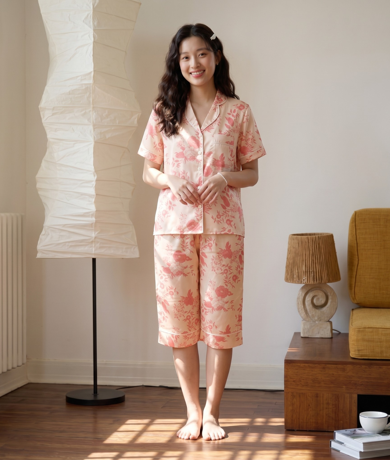  [LUXURY] Pijama Quần Lửng Hoa Hồng 