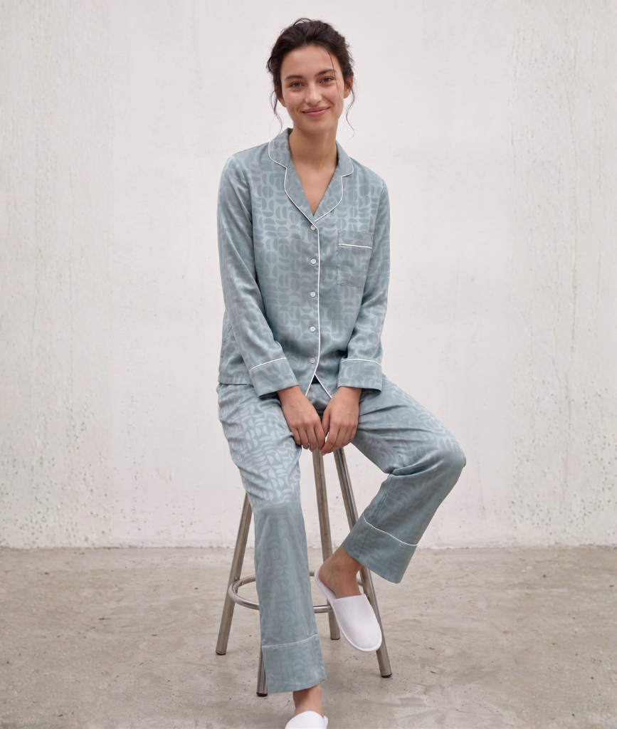  Pijama Tay Dài Gấm Màu Xanh Ngọc 