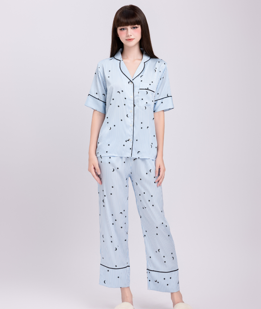  [LUXURY] Pijama Lụa Sọc Sao 