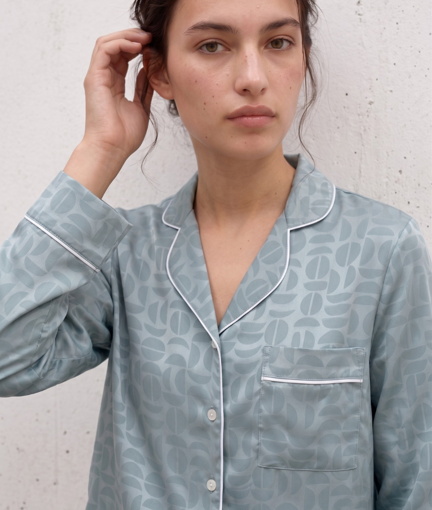  Pijama Tay Dài Gấm Màu Xanh Ngọc 