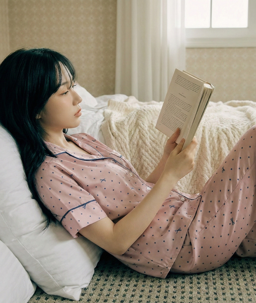 [LUXURY] Pijama Lụa Bi Nơ Hồng